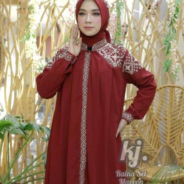 gamis pesta khadijah mode Raina set Free hijab Sampai Jumbo Jumbo Maroon