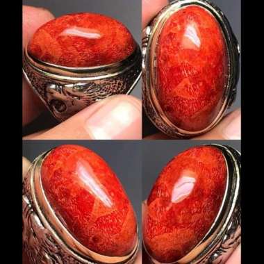 Akik Cincin Batu Natural Red Marjan Laut Merah Motif Gambar Unik Antik