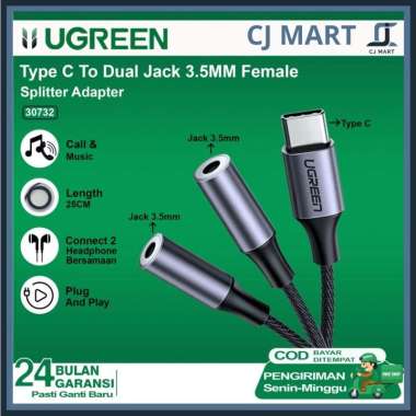 Converter Splitter UGREEN Audio Type C To Jack Dual Jack 3.5mm On Mic