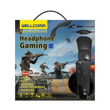 Headset Headphone Gaming Untuk Game Musik Streaming Original Wellcomm HP-002 hitam