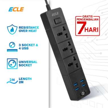 ECLE Power Strip Stop Kontak 4 USB Port 3 Power Socket