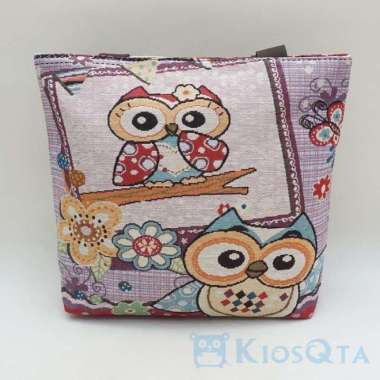 tas tote bag thailand owl burung hantu bahan kanvas ukuran large FEB D