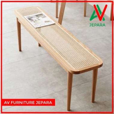 BANGKU BENCH KAYU JATI MINIMALIS - KURSI BENCH JATI MIX ROTAN ALAMI