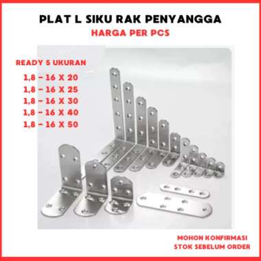 Plat siku besi L, penyangga ambalan bracket, plat besi siku rak dinding, siku stainless 16 mm x 50 m