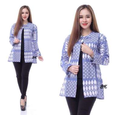 BOLERO OUTER BATIK WANITA Modern BAJU KERJA kantor wanita biru putih C