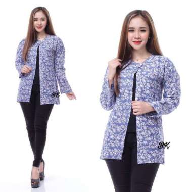 BOLERO OUTER BATIK WANITA Modern BAJU KERJA kantor wanita biru putih E
