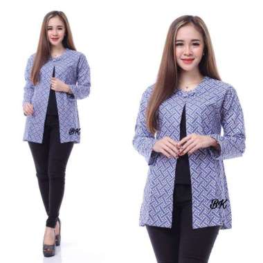 BOLERO OUTER BATIK WANITA Modern BAJU KERJA kantor wanita biru putih G