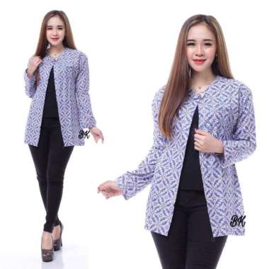 BOLERO OUTER BATIK WANITA Modern BAJU KERJA kantor wanita biru putih H