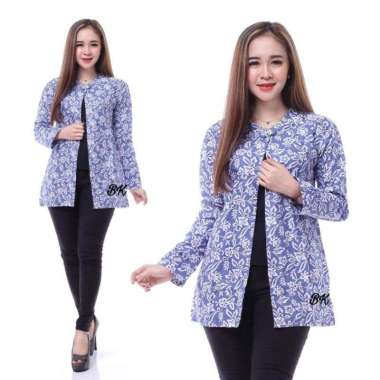 BOLERO OUTER BATIK WANITA Modern BAJU KERJA kantor wanita biru putih J