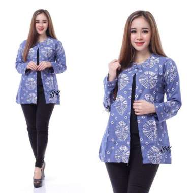 BOLERO OUTER BATIK WANITA Modern BAJU KERJA kantor wanita biru putih Q