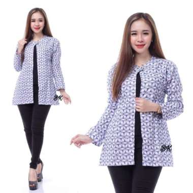 BOLERO OUTER BATIK WANITA Modern BAJU KERJA kantor wanita biru putih S