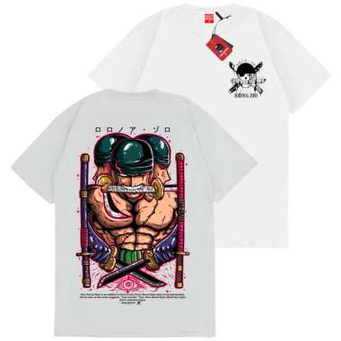 SAKAZUKI Kaos Baju Anime RORONOA ZORO MANGA ONE PIECE V4 PUTIH L