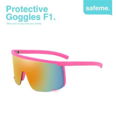 Kacamata Sepeda Gowes Wanita Pria Anti UV 100% Sport Safety Goggles F1 Pink Rainbow