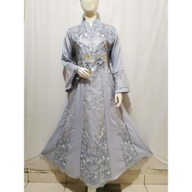 Gamis Johra/Baju Gamis Brukat Tile Dewasa Gamis Brukat Pesta Gamis Premium Fashion Muslim M ABU