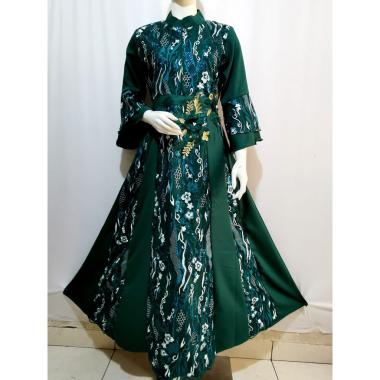 Gamis Johra/Baju Gamis Brukat Tile Dewasa Gamis Brukat Pesta Gamis Premium Fashion Muslim XL HIJAU B