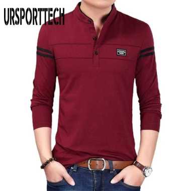 Baju Kaos Kerah Felix Lengan Panjang Pria Marun M-L
