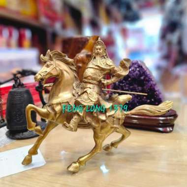 Rupang / Patung Guan Gong / Kwan Kong Kuningan Premium 8Inci Naik Kuda