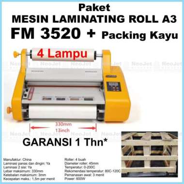 Mesin laminating roll A3 FM 3520 Laminasi FM3520 Laminator 4 lampu