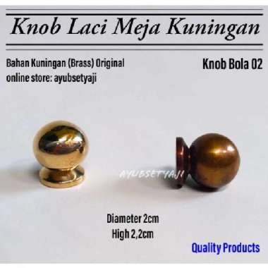 Knob Laci meja Knob Bola 02 Kuningan Tarikan Laci hendle Lemari Bulat Polish Kuning