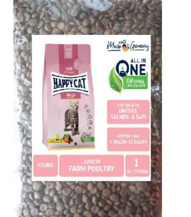 Happy Cat Junior Grainfree Land Geflugel FARM POULTRY 1kg Repack Makanan Kucing Anakan (Rasa Ayam)