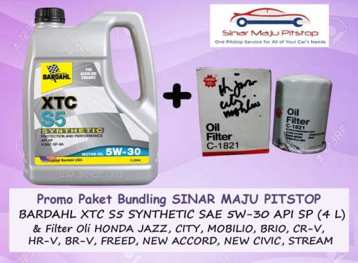 Paket Bundling Oli BARDAHL XTC S5 SAE 5W-30 API SP Original 4 Liter & Filter HONDA JAZZ & CITY & BRI
