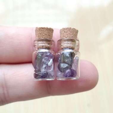 Paket 2 Botol Hiasan Kaca Batu Natural Kecubung Amethyst Kecil Mini