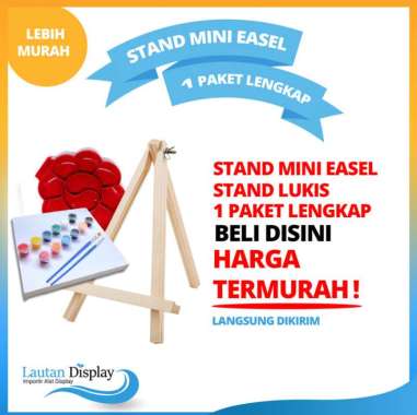 [Paket Lukis] Stand Mini Easel Lukis Lengkap Kuas, Kanvas Dan Palet Multicolor