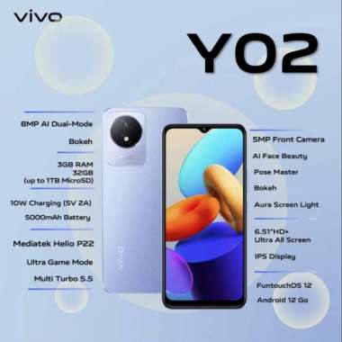VIVO Y02 RAM 3/32 GB GARANSI RESMI ORIGINAL BISA KREDIVO / PAYLATER HITAM