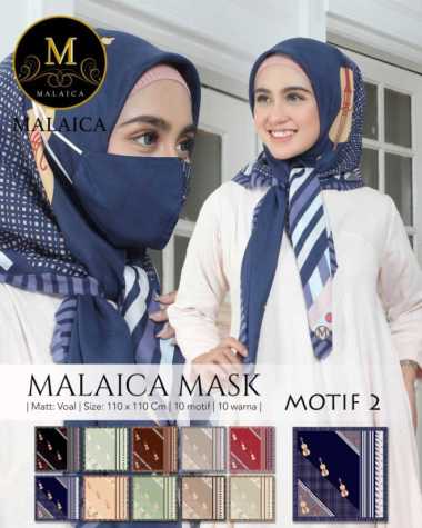 Hijab + Masker Malaica Mask Voal Cotton 110 x 110 CM Multivariasi Multicolor