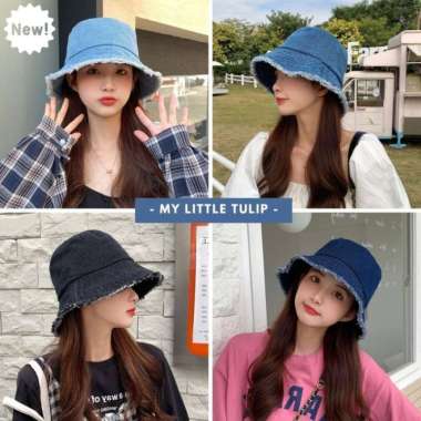 Topi Jeans Pria Wanita / Topi Bucket Hat Jeans Cowok Cewek Korea Style Jeans Hitam