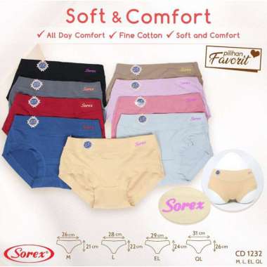 (6pcs) CD wanita celana dalam perempuan SOREX 1232 katun cutting midi TERMURAH M Random