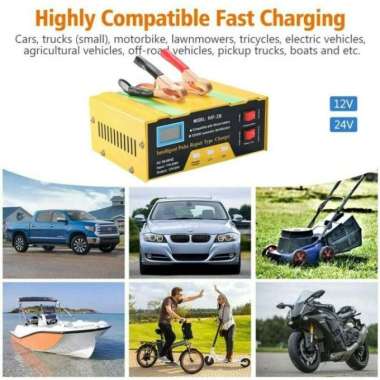 Charger Aki Motor Mobil Otomatis Accu Kering Basah Lead Acid Battery Charger Auto Cut Off 12V / 24V 