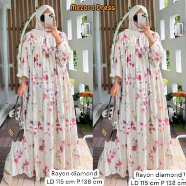Mezora Dress Wanita Rayon Diamond Gamis Terbaru Lengan Panjang Baju Muslim Ruffe Polos Kekinian LD 1