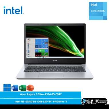 Acer Aspire 3 Slim A314-35-C91Z [Intel Core N5100/8GB/512GB SSD/14″ FHD/Win 11 Home+OHS 2021/Pure Silver]