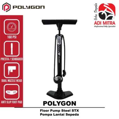 Polygon Floor Pump Steel STX Dual Nozzle Head 160 Psi Pompa Ban Sepeda