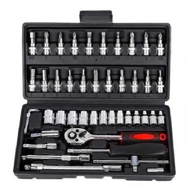 Kunci Sok Set 46 Pcs Socket Wrench Mata Obeng Dilengkapi Box Penyimpanan - Kunci L Set Lengkap Kunci