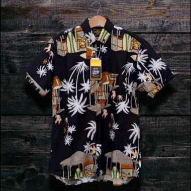 Kemeja pria motif pantai lengan pendek pria Hem full printing Terbaru 2023 Kelapa hitam XL