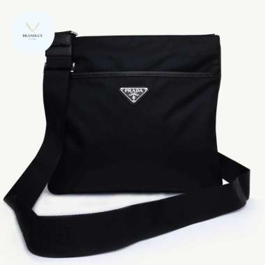 Prada Triangle Logo Slim Messenger Bag in Black Re-Nylon - 100% Authentic