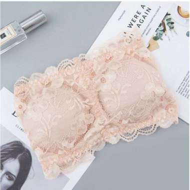 Bra Kemben Tanpa Kawat Tanpa Tali Bra Renda Seksi Fashion Kekinian Cantik Cream
