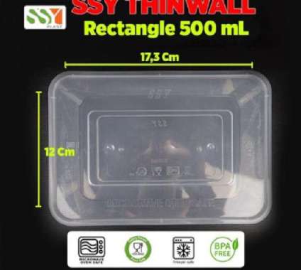 10 Pcs Thinwall Rectangle 500 ml Kotak Makan Plastik Thin Wall