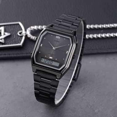 SKMEI 1612 Jam Tangan Dual Time Pria Rantai Stainlees Steel Tahan Air BLACK