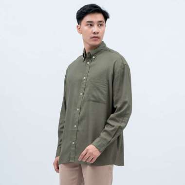 Houseofcuff Kemeja Pria Oversize/Outer Linen Look Unisex Hijau Army L-XL
