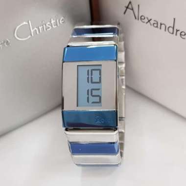 Jam Tangan Wanita Alexandre Christie AC 9100 Digital Blue Silver Ori