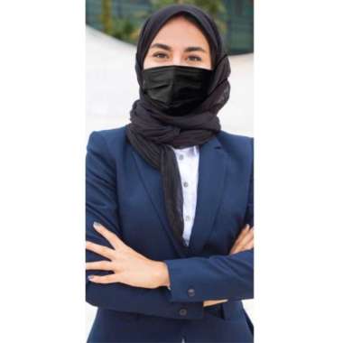 MASKER HIJAB HITAM HEADLOOP 3PLY BLACK PREMIUM FACE MASK 3 PLY ECERAN