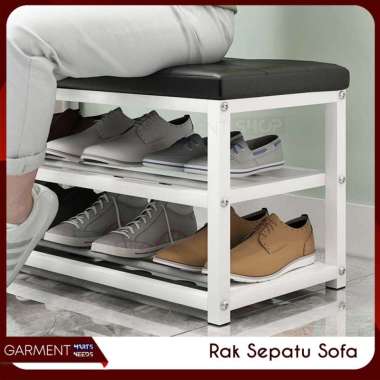 Rak Sepatu Duduk Sofa Besi Tempat Pakai Sandal Ruang Tamu Kokoh Kuat Lemari Sepatu 2 Susun UKURAN 90