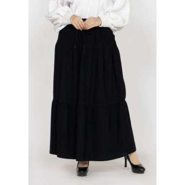 Rok Panjang Jeans Muslim Wanita Susun Fit BB 90 Kg LEZAHRASIGNATURE Long Skirt Denim Aurora 2 BLACK