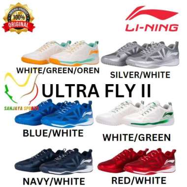 SEPATU LINING BADMINTON BULUTANGKIS LINING ULTRA FLY II JUNIOR ORIGINAL 34 NAVY/WHITE