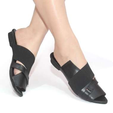 SENDAL WANITA SLIP ON SANDAL TEPLEK CEWEK KOREAN STYLE FASHION JD07 39 Hitam