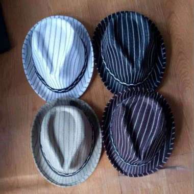topi anak fedora tompi garis Krem