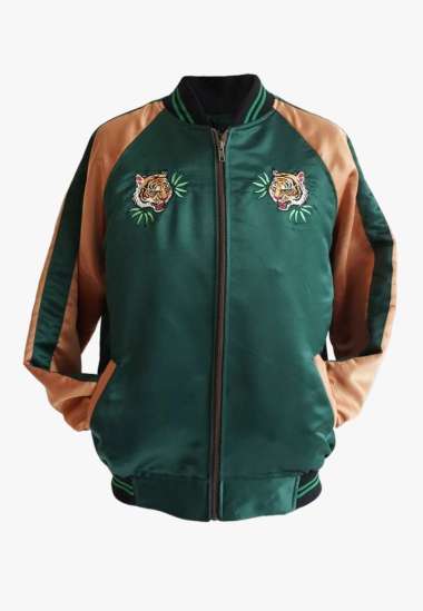 Tusky Tora Sukajan Jacket Jaket Pria Jepang Tiger Macan Green Gold M